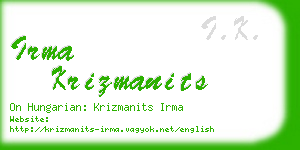 irma krizmanits business card